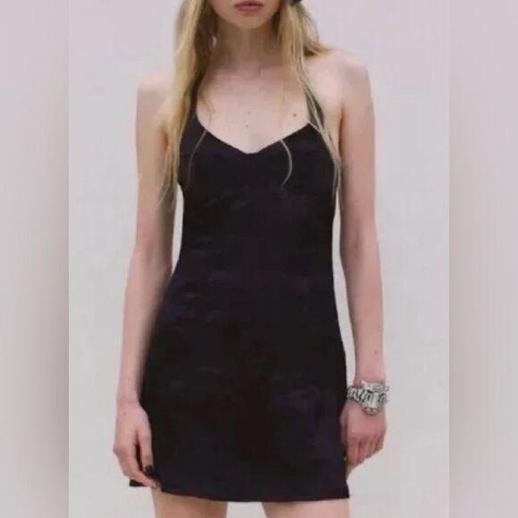 ZARA Black Satin Bustier Halter Mini Dress Size S - Picture 1 of 8